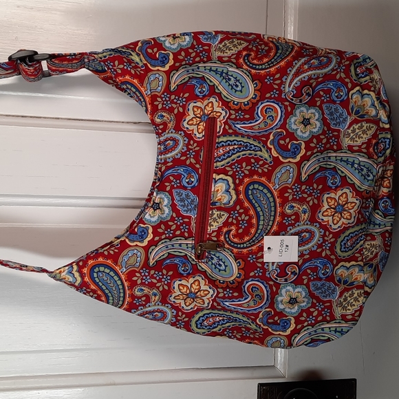 Crossbody Purse Bag Tote Red Blue Green Paisley Lightweight Cotton - Picture 1 of 9